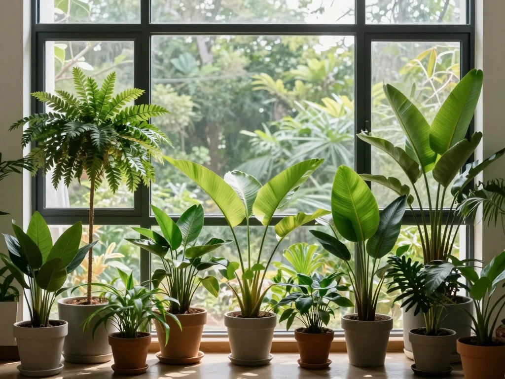 Indoor plants positioned near bright window with optimal natural lighting